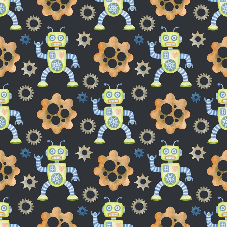 Photo watercolor seamless pattern robots