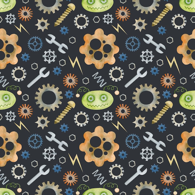 Watercolor seamless pattern robots