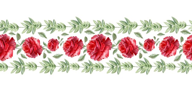 Watercolor seamless pattern scarlet rose festive