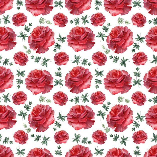 Photo watercolor seamless pattern scarlet rose festive