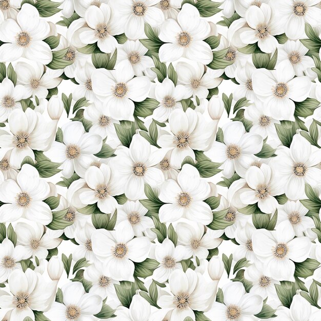 Watercolor seamless pattern of white flowers Background fabric packaging wrapper digital paper