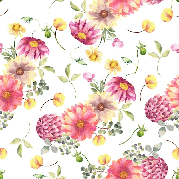 Watercolor seamless pattern wihte flowers.