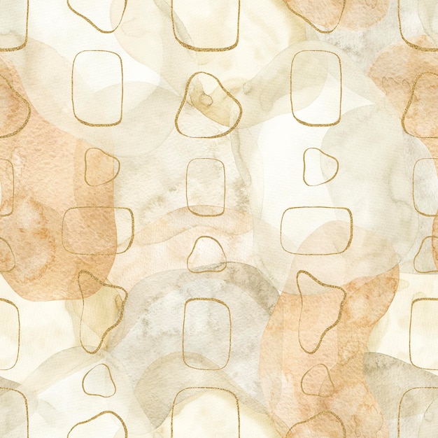 Watercolor seamless pattern with abstract beige shapes glitter shapes Hand drawn clipart