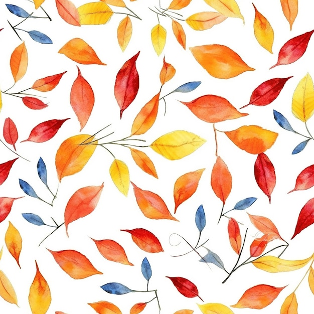 Watercolor seamless pattern with autumn leaves.