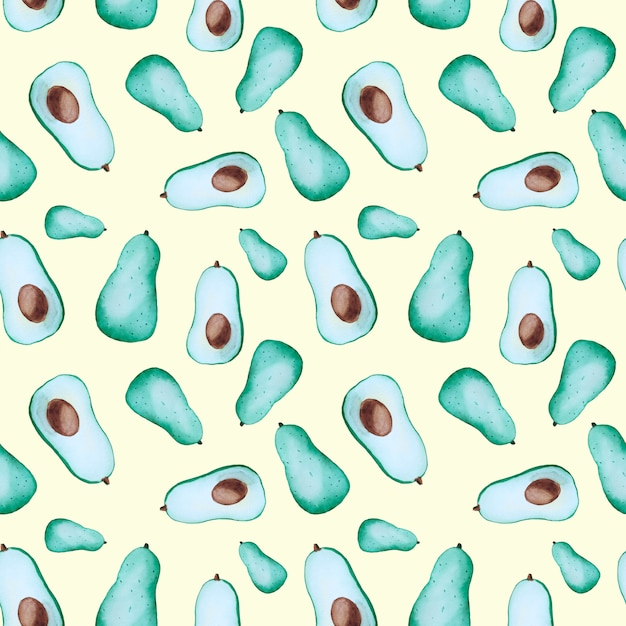 Watercolor seamless pattern with avocados