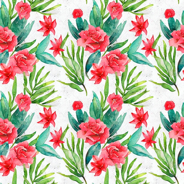 Watercolor Seamless pattern with beautiful flowers Gentle design for fabric wrap paper or wallpaper Created with Generative AI