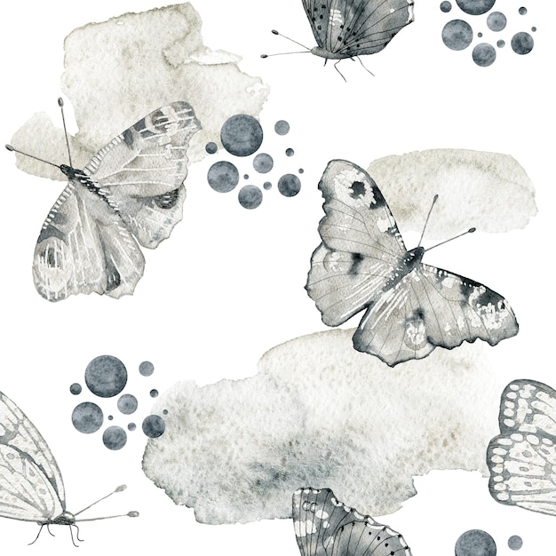 Watercolor seamless pattern with butterflies