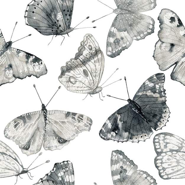 Watercolor seamless pattern with butterflies