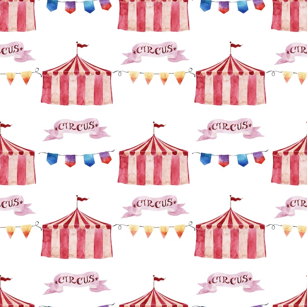 Watercolor seamless pattern with circus elements