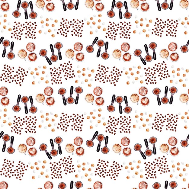 Watercolor seamless pattern with coffee attributes and coffee