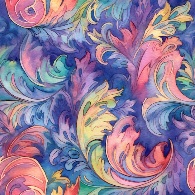 Watercolor seamless pattern with a colorful swirls.