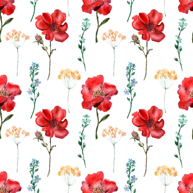 Watercolor seamless pattern with Decorative bright flowers