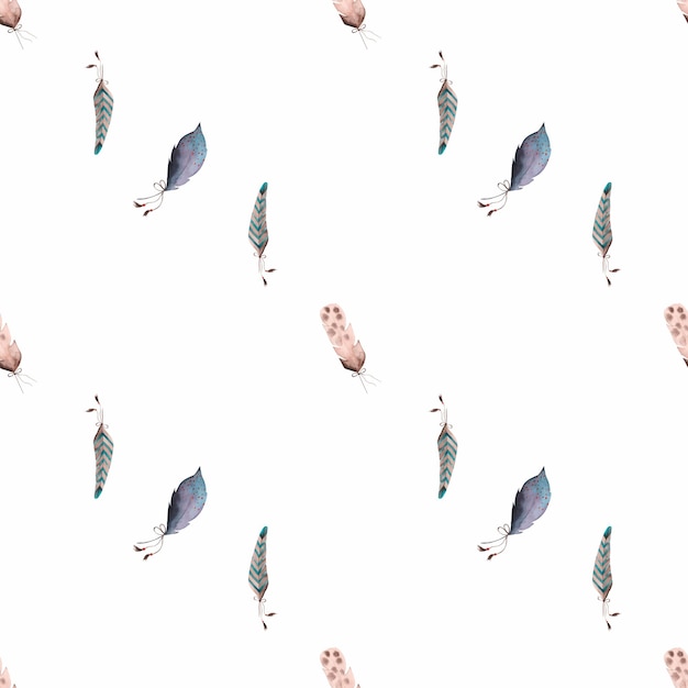높은 직물에 인쇄하기 위한 섬세한 깃털 귀여운 보헤미안 패턴이 있는 수채색 매끄러운 패턴