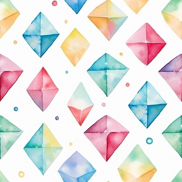 Photo watercolor seamless pattern with diamonds