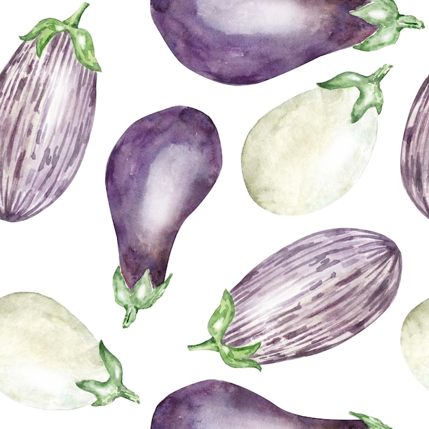 Photo watercolor seamless pattern with eggplant