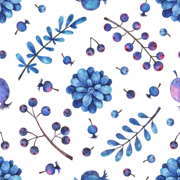 Photo watercolor seamless pattern with floral elements on white background