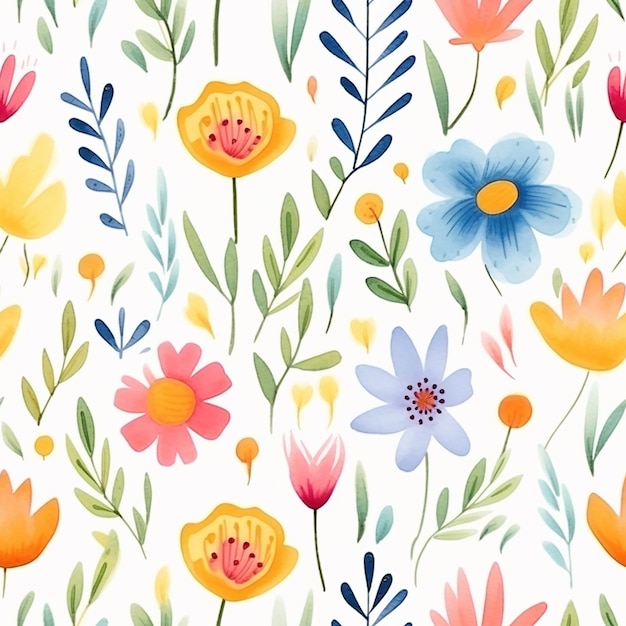 Watercolor seamless pattern with flowers