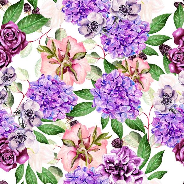 Watercolor seamless pattern with flowers