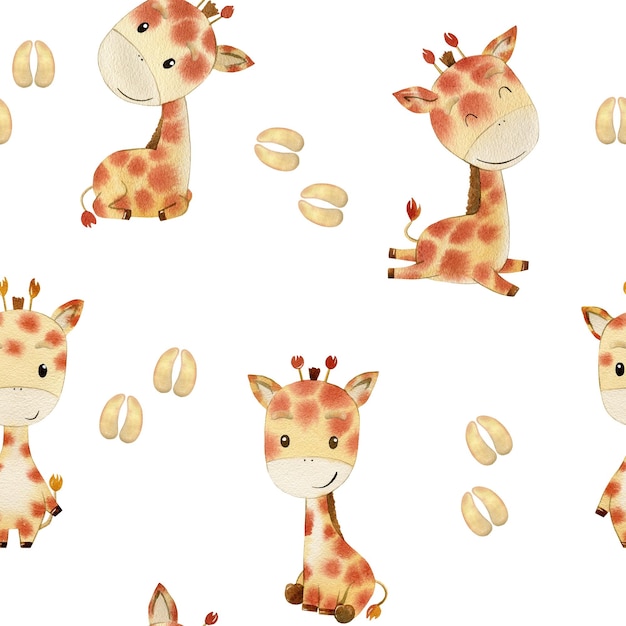 Watercolor seamless pattern with giraffes wallpaper for fabric wrapping paper etc