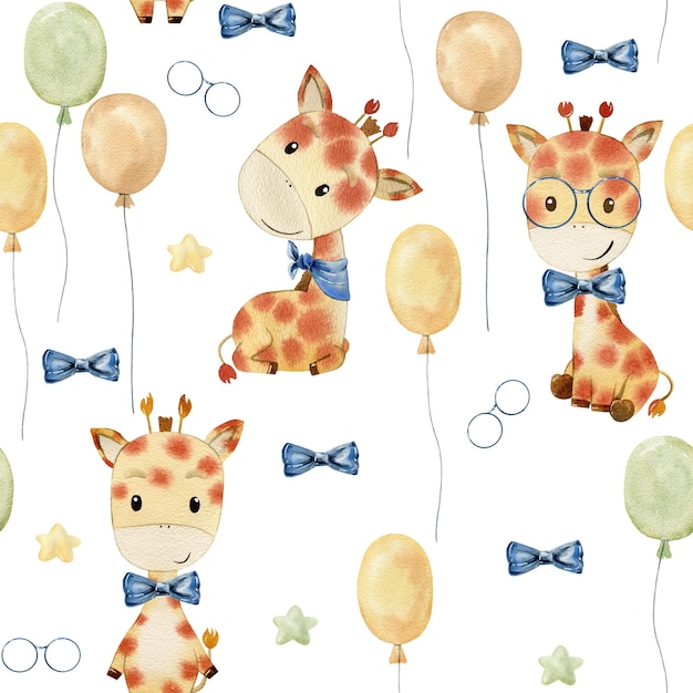 Watercolor seamless pattern with giraffes wallpaper for fabric wrapping paper  etc