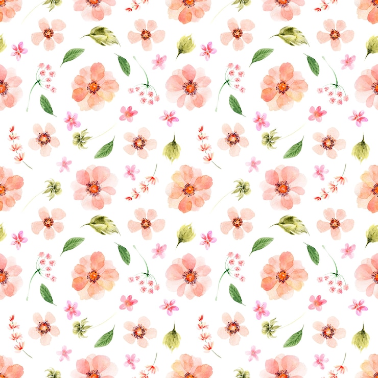 Photo 手描きの花と葉と水彩のシームレスなパターン