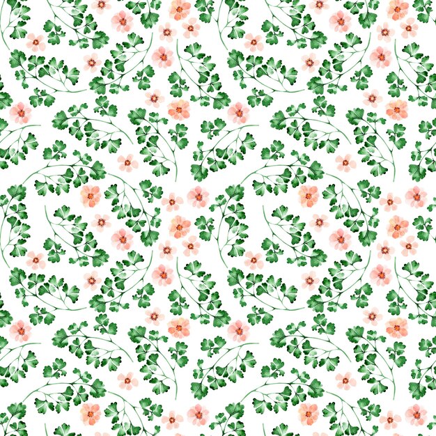 Watercolor seamless pattern with handdrawn flowers and leaves