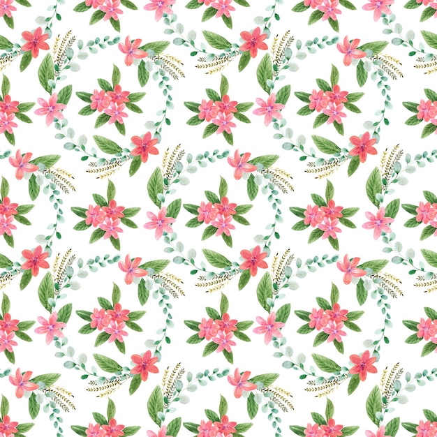 Watercolor seamless pattern with handdrawn flowers and leaves