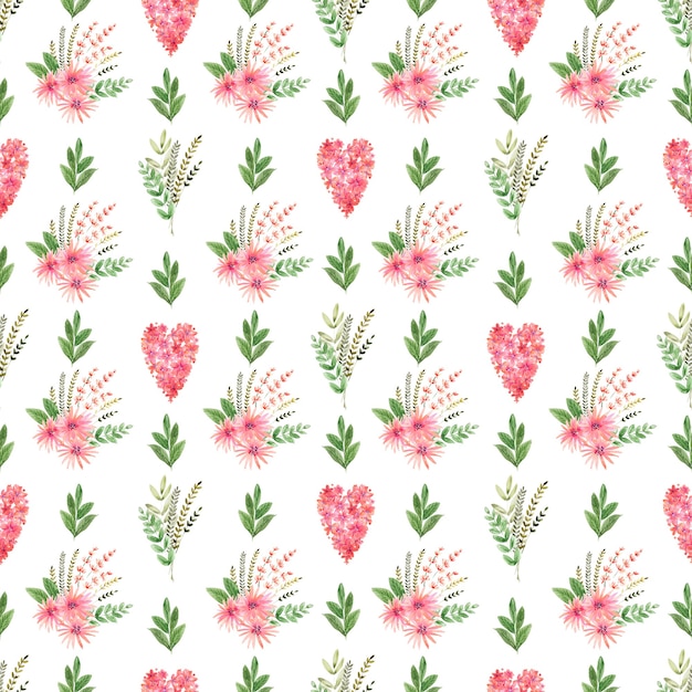 Watercolor seamless pattern with handdrawn flowers and leaves