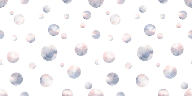 Watercolor seamless pattern with illustartion of gradient planets abstract circle white background