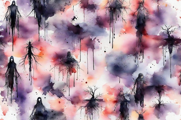 Watercolor seamless pattern with the image of a mystical forest Illustration