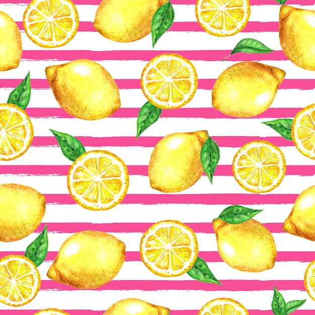 Watercolor seamless pattern with lemons