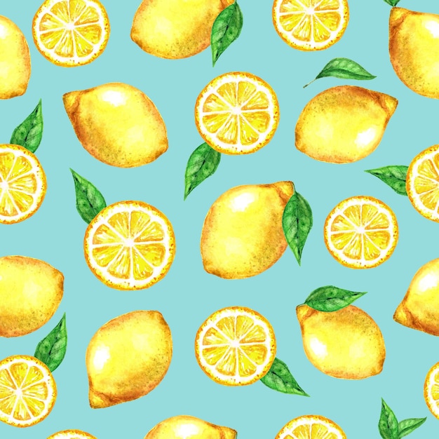 Watercolor seamless pattern with lemons