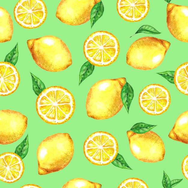 Watercolor seamless pattern with lemons