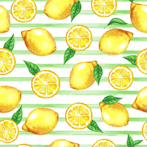 Photo watercolor seamless pattern with lemons