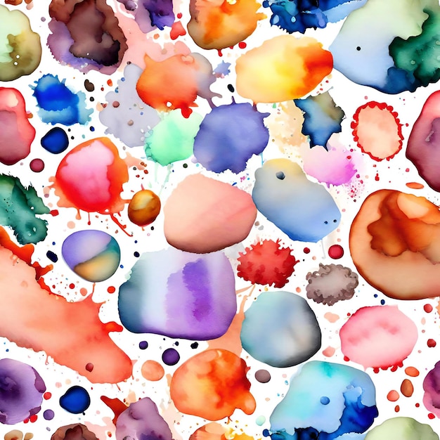 Photo watercolor seamless pattern with multicolored blots and splashes