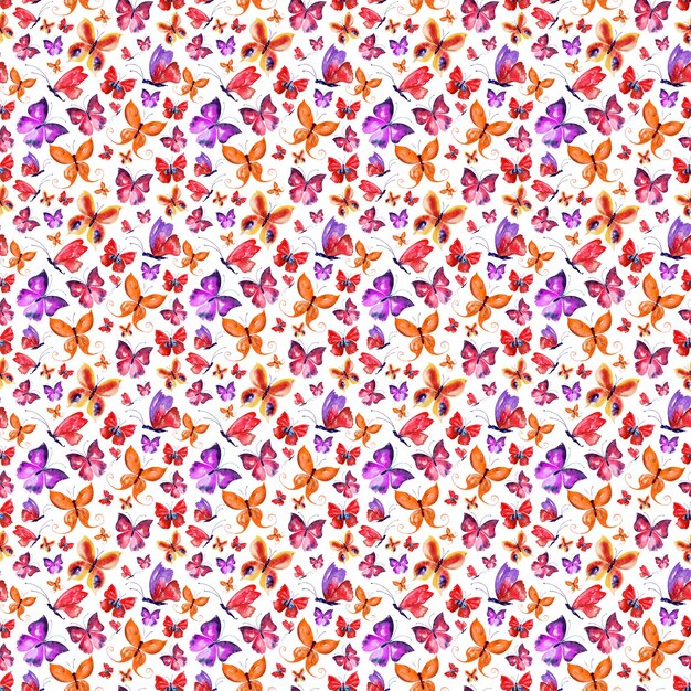 Watercolor seamless pattern with multicolored butterflies