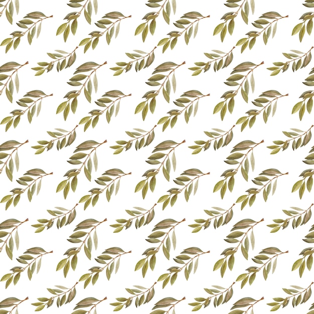 Watercolor seamless pattern with olive plant