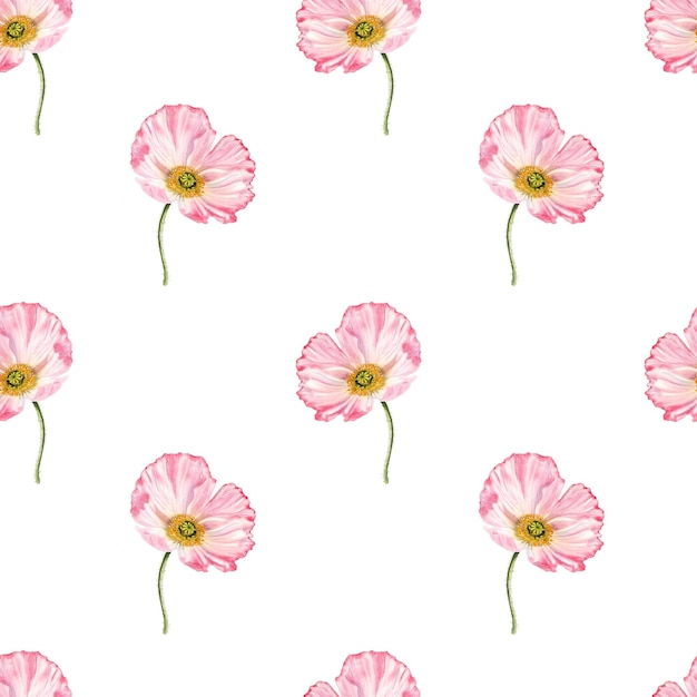 Watercolor seamless pattern with pink flowers