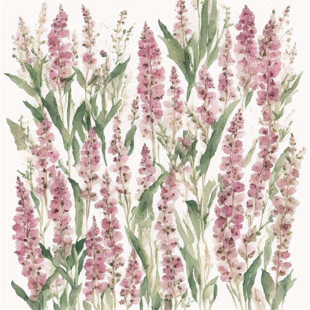 Watercolor seamless pattern with pink foxglove flowers Hand painted floral background