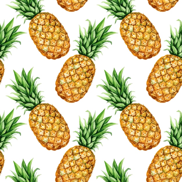 Foto modello senza cuciture ad acquerello con ananas maturo schizzo di frutta tropicale disegnato a mano illustrazione alimentare isolata su sfondo bianco