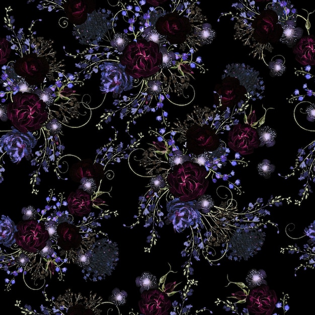 사진 장미와 야생화와 수채화 원활한 패턴