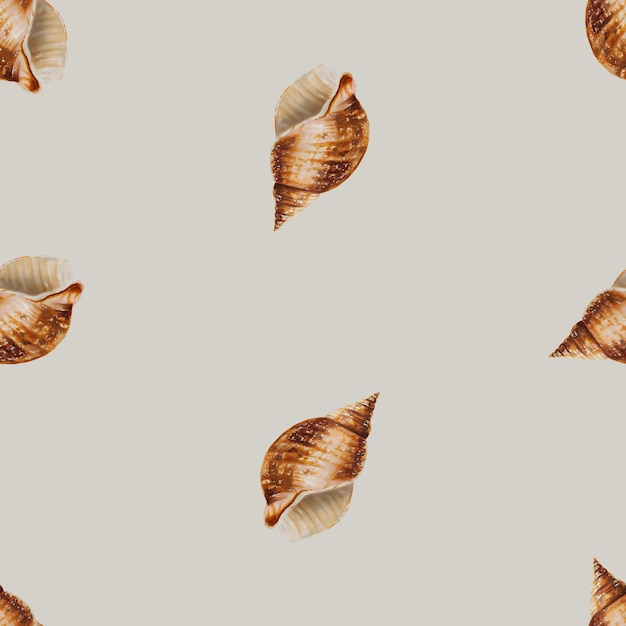 Watercolor seamless pattern with shells Hand painting clipart underwater life objects on a white