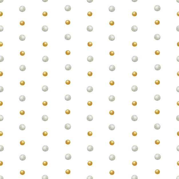 Photo watercolor seamless pattern with silver and gold balls hand painting on an isolated background for