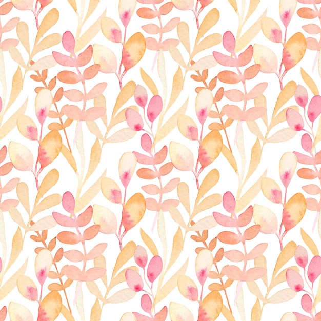 Watercolor seamless pattern with simple peach floral elements