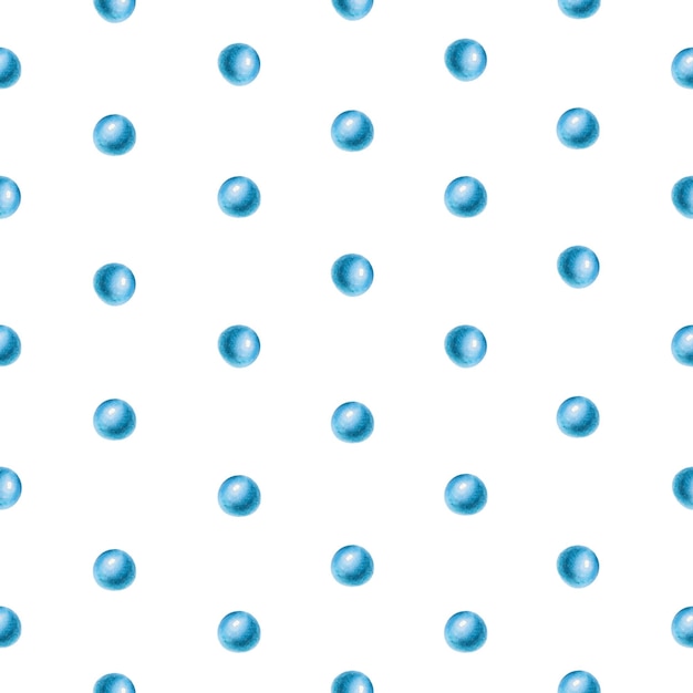 Watercolor seamless pattern with snow balls Hand painting blue balls on a white isolated background