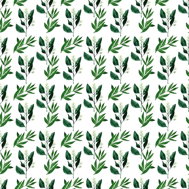 Watercolor seamless pattern with spring flowers, buds and twigs with leaves