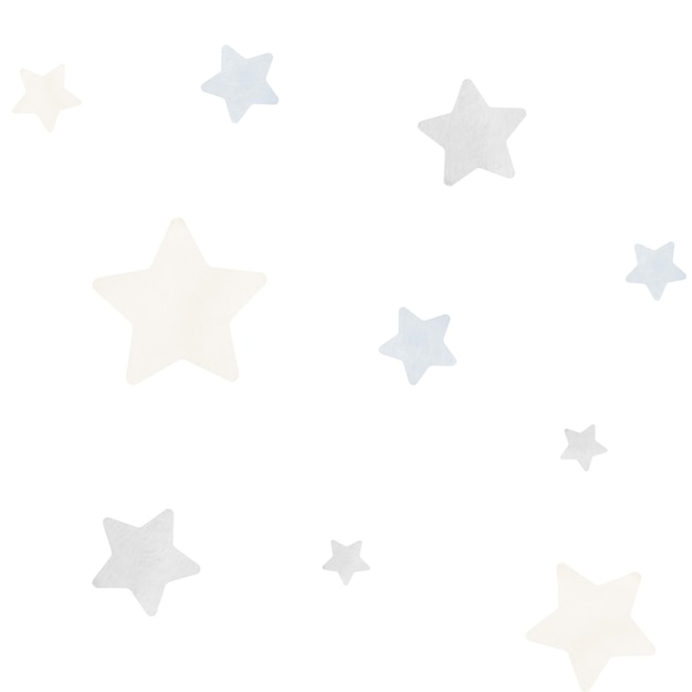 Photo watercolor seamless pattern with stars on white background backdrop in cute pastel blue and beige