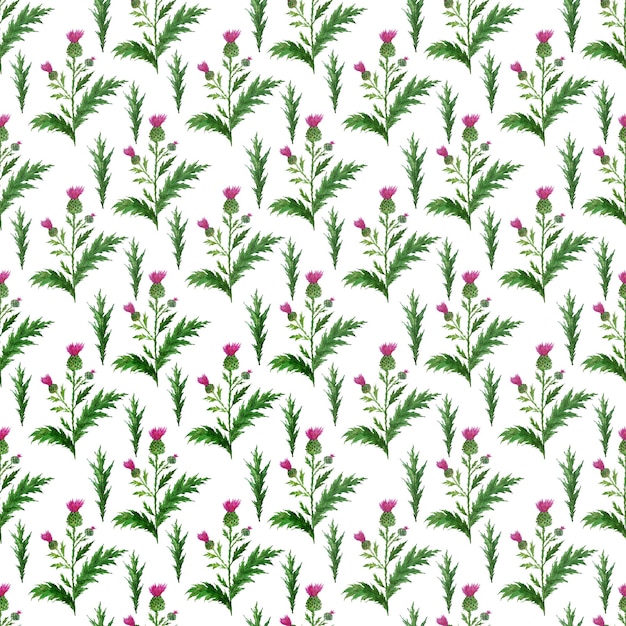 Watercolor seamless pattern with stylized twigs flowers and leaves