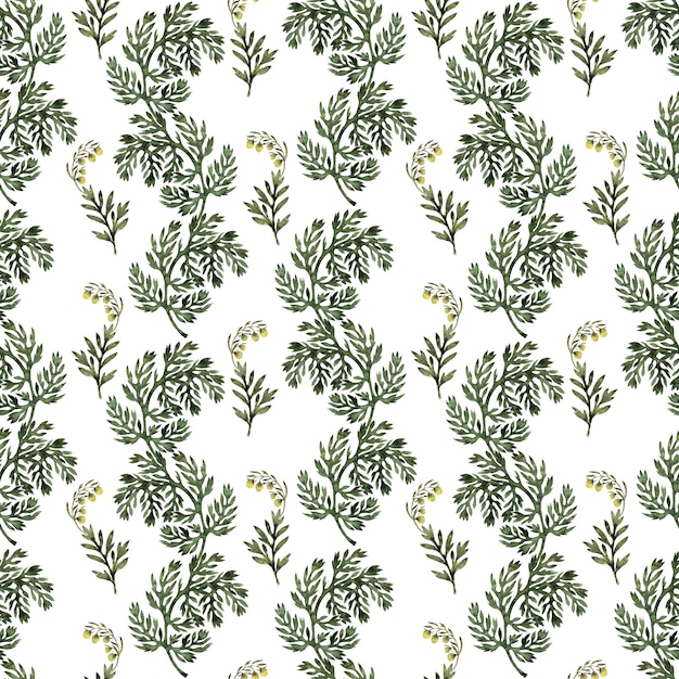 Watercolor seamless pattern with stylized wormwood plant