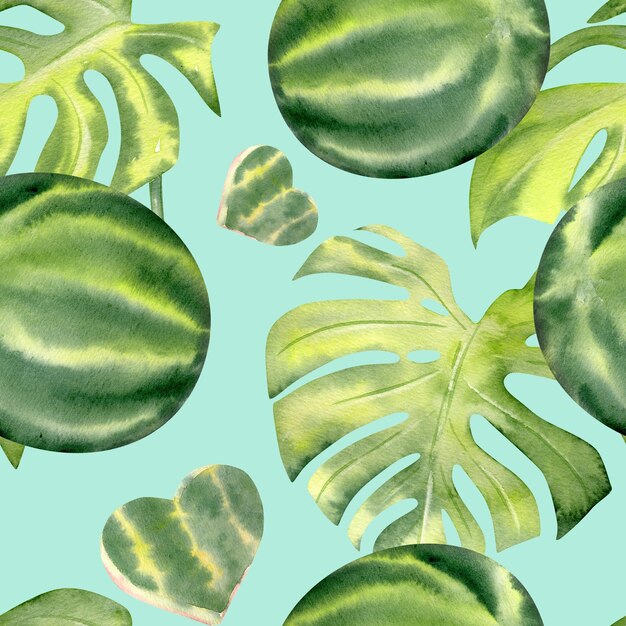 Watercolor seamless pattern with sweet juicy watermelon